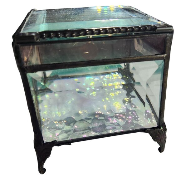 Trinket box J. Devlin Glass Art Hinged Lid Heart Charm pink clear valentine - Picture 3 of 6